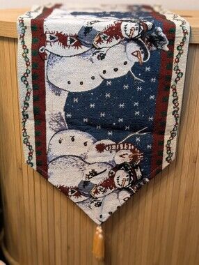 Vintage Holiday Christmas Snowman Tapestry Festive Table‎ Runner - 70"